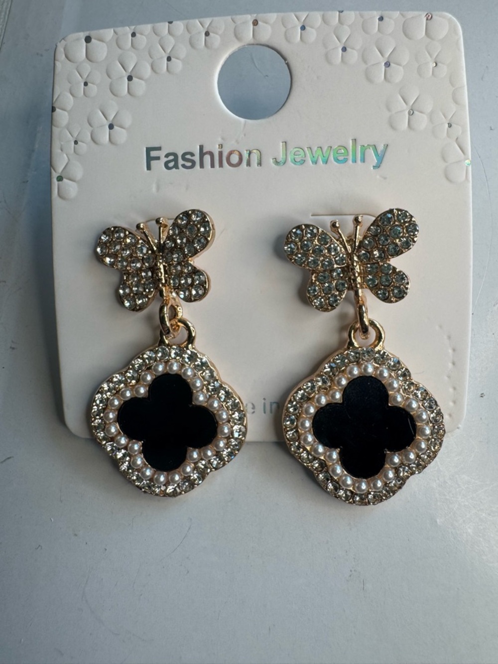 New butterfly clover dangle earrings
